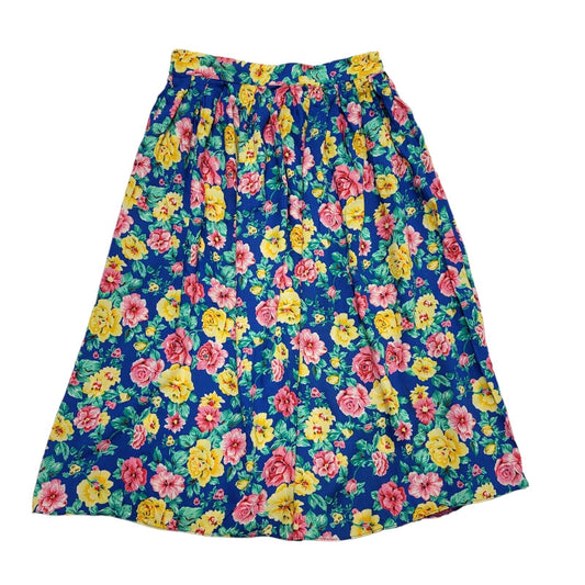 Dorothy Perkins Vintage 80's Multicoloured Floral Midi Skirt Womens UK Size 14