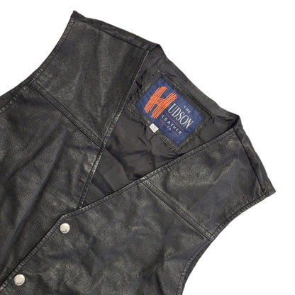 The Hudson Leather Co 80's Black Leather Waistcoat Mens Size XL