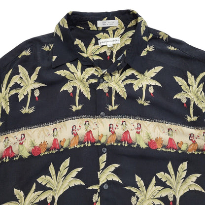 Pierre Cardin Vintage 90's Black Green Palm Trees Short Sleeve Shirt Men's UK L
