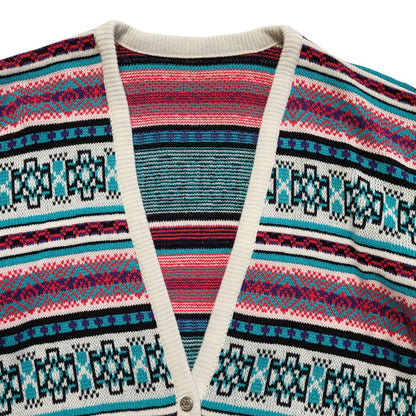 80s Vintage White Pink Blue Button Cardigan Uk Women's Size 14-16