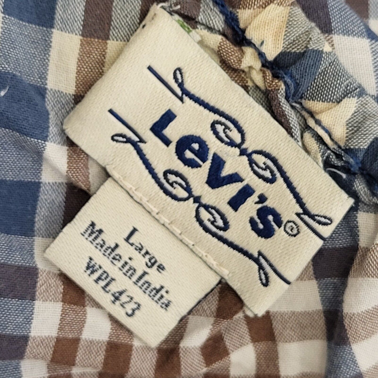 Levi's Vintage Y2K Brown & Blue Checked Strap Button Top Womens UK Size L