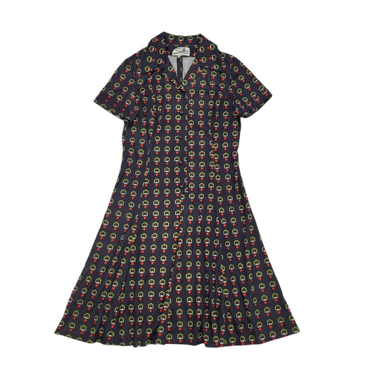 70s Vintage Solfin Black Geometric Button Dress Women's Size 16/18