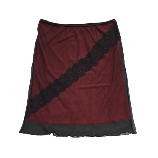 Chaper Vintage 90's Red & Black Lace Midi Skirt Womens UK Size 18