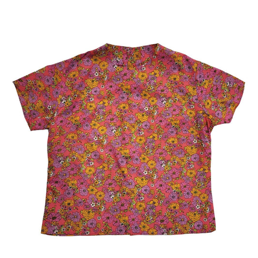 Vintage 90's Pink & Orange Short Sleeve Floral Blouse Womens UK Size L