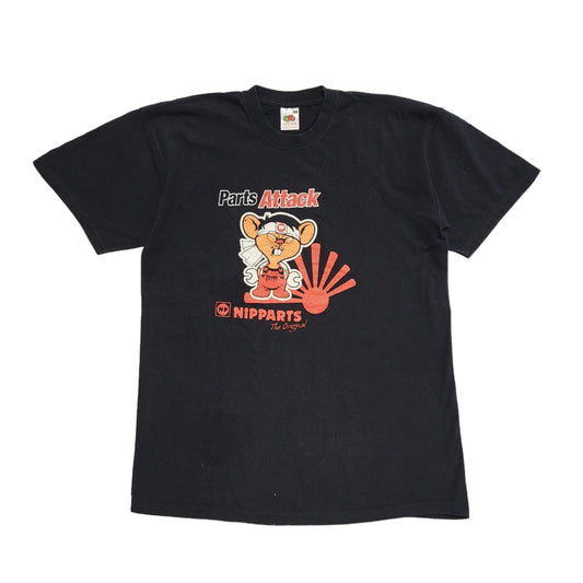 Fruits Of Loom Vintage Y2K Black Nipparts Short Sleeve T-Shirt Mens UK Size M