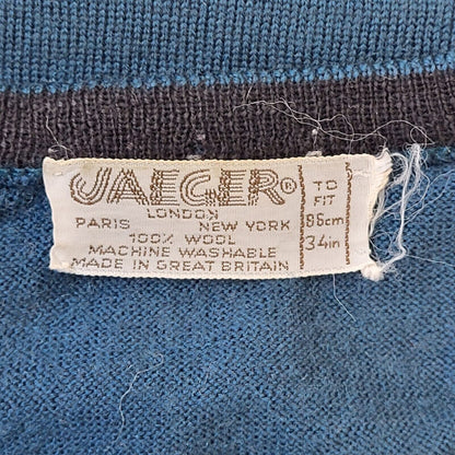 Jeager 70s Vintage Green Thin Knit Wool Jumper Men's Size XS