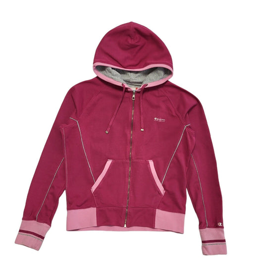 Champion Vintage Y2k Pink Zipped Sports Hoodie Uk Women's Size M