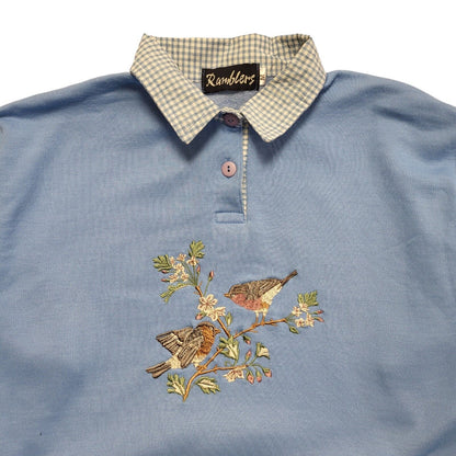 Ramblers Light Blue Vintage 80's Birds Collared Jumper Uk Women's Size M