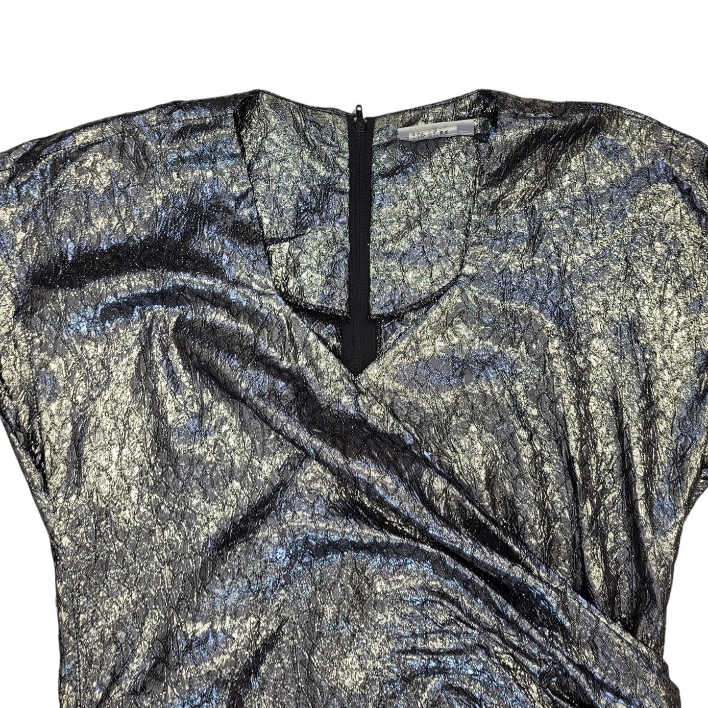 Debenhams 80s Vintage Silver Metallic & Velvet Evening Dress Women's Size 14