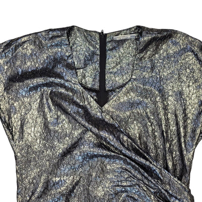 Debenhams 80s Vintage Silver Metallic & Velvet Evening Dress Women's Size 14