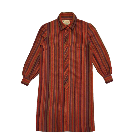 Vintage 70s Coral Sea Striped Long Sleeve Shirt Dress Uk Women's Size 12