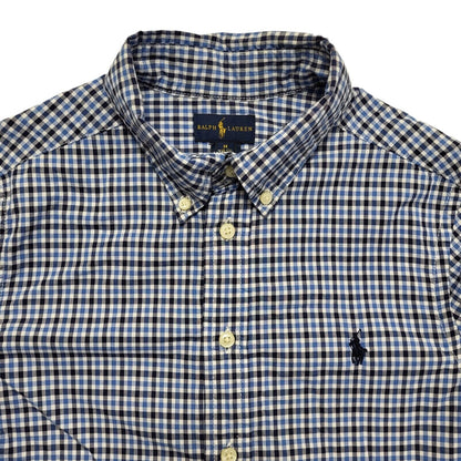 Ralph Lauren Y2K Blue Check Long Sleeve Vintage Boys Size M Age 10-12