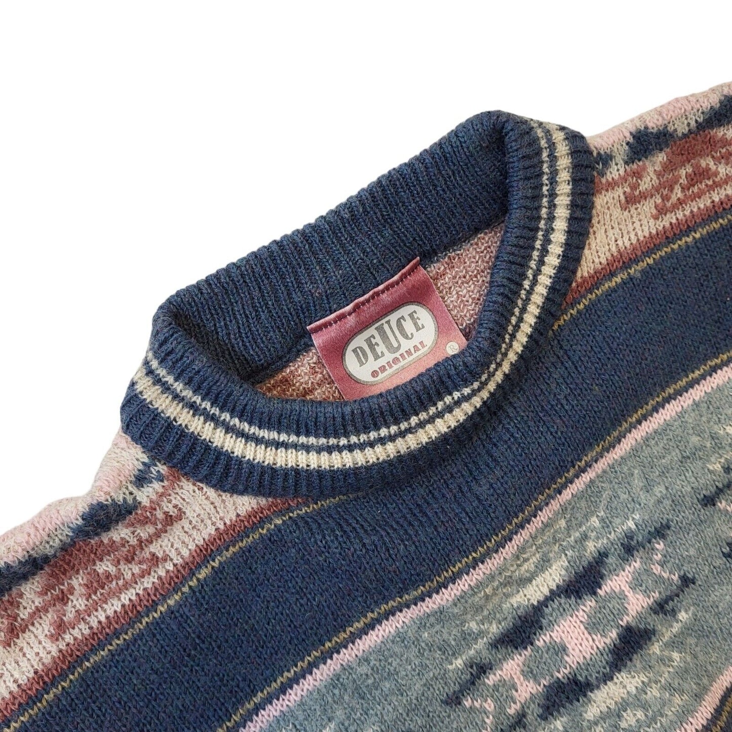 Deuce 90s Vintage Pink & Blue Round Neck Jumper Women's Size L