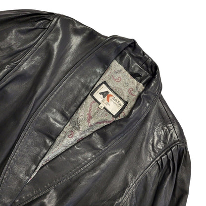 Ash Kay Vintage 80s Black Button Leather Jacket Uk Women's Size 16
