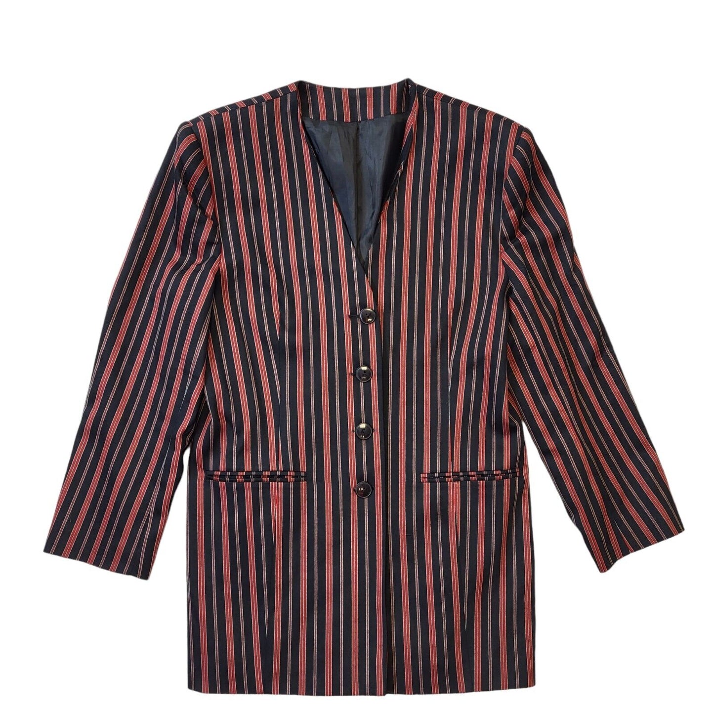 Debenhams 80s Vintage Black & Red Striped Button-Up Women's Jacket Size 14