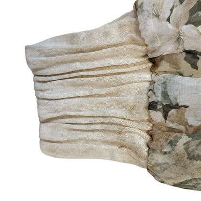 90s Vintage Cream Brown Floral Open Front Blouse Women's 16
