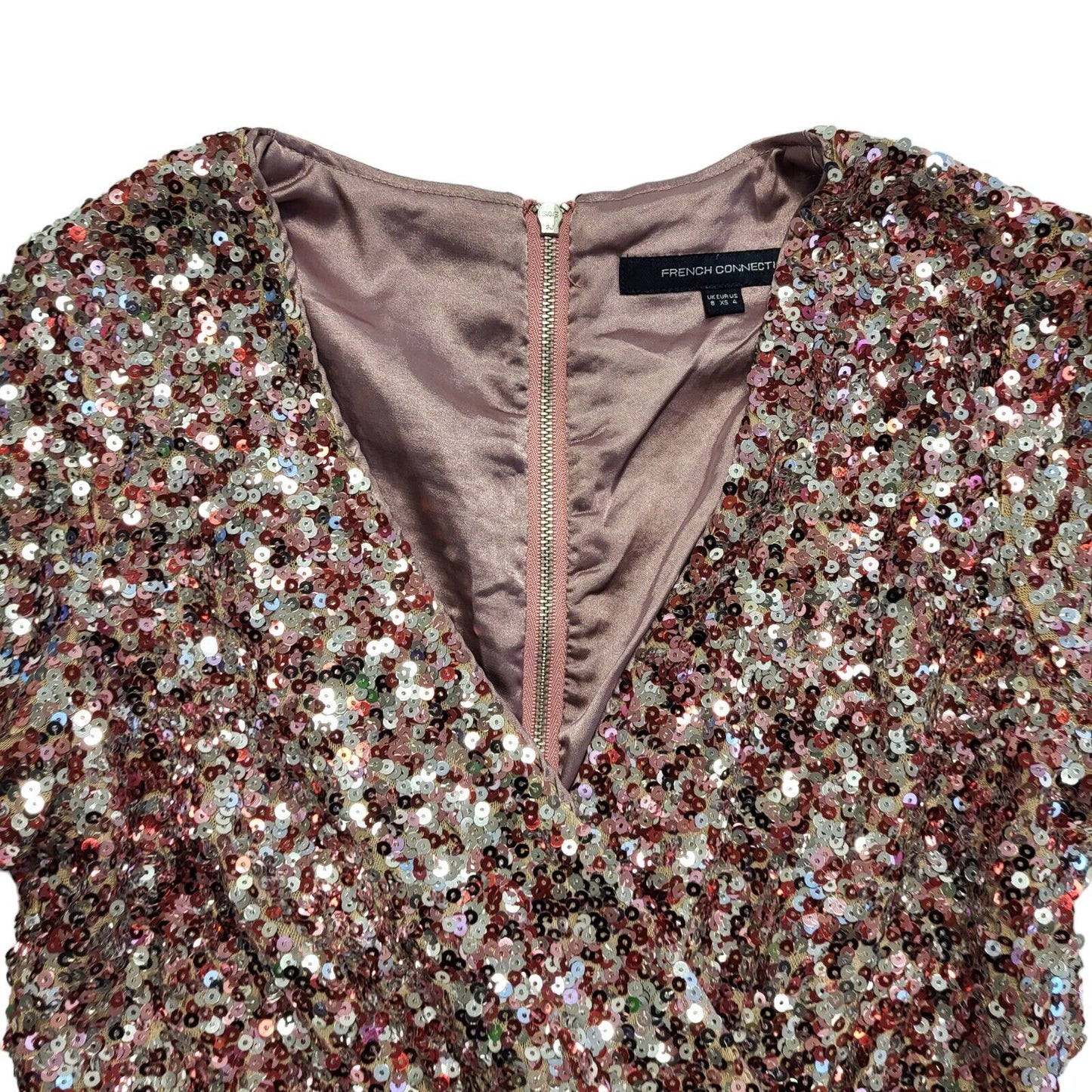French Connection Y2K Pink Sequin Evening Dress Womens Uk Size 8