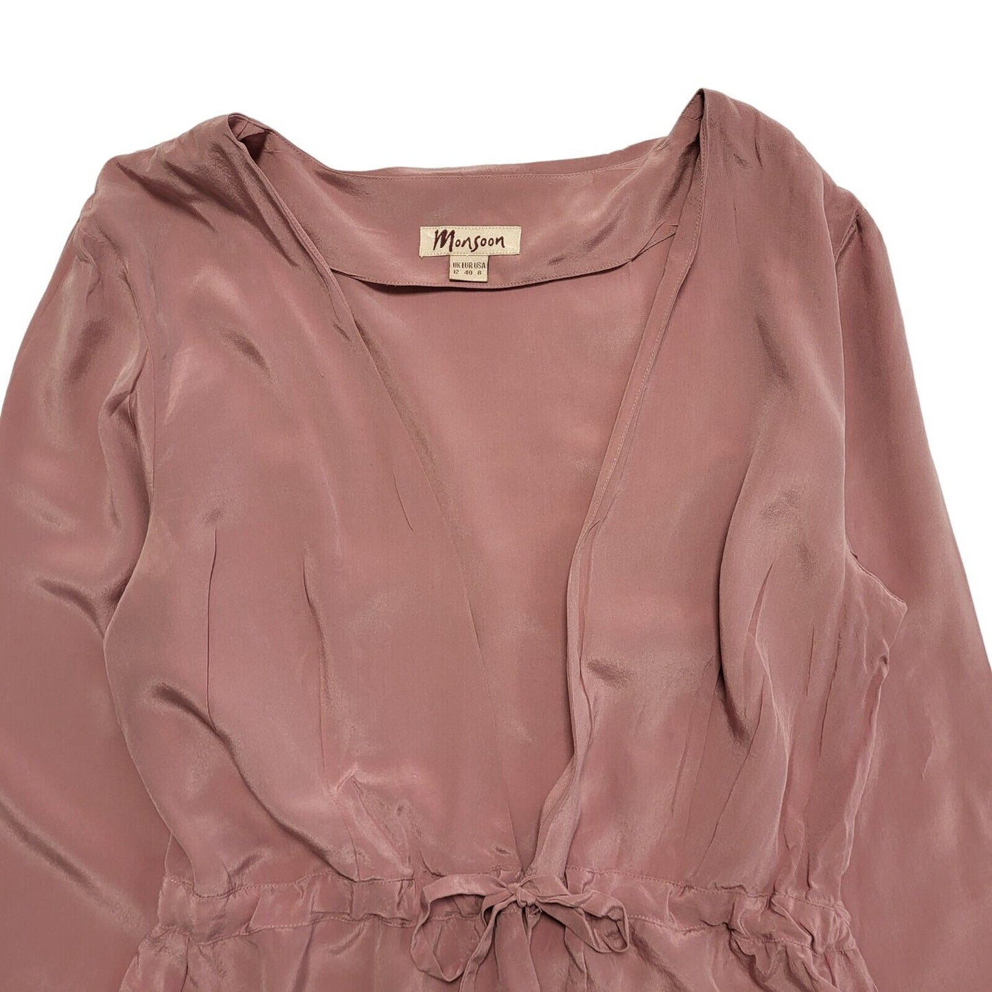 Monsoon Y2K Pink Long Sleeve Tie Front Silk Cardigan Womens UK 12