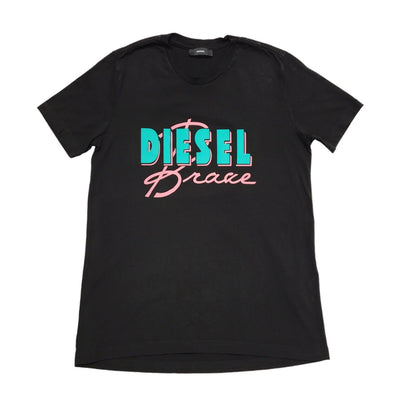 Diesel Black Graphic Print Crew Neck T-Shirt Uk Men's Size XL
