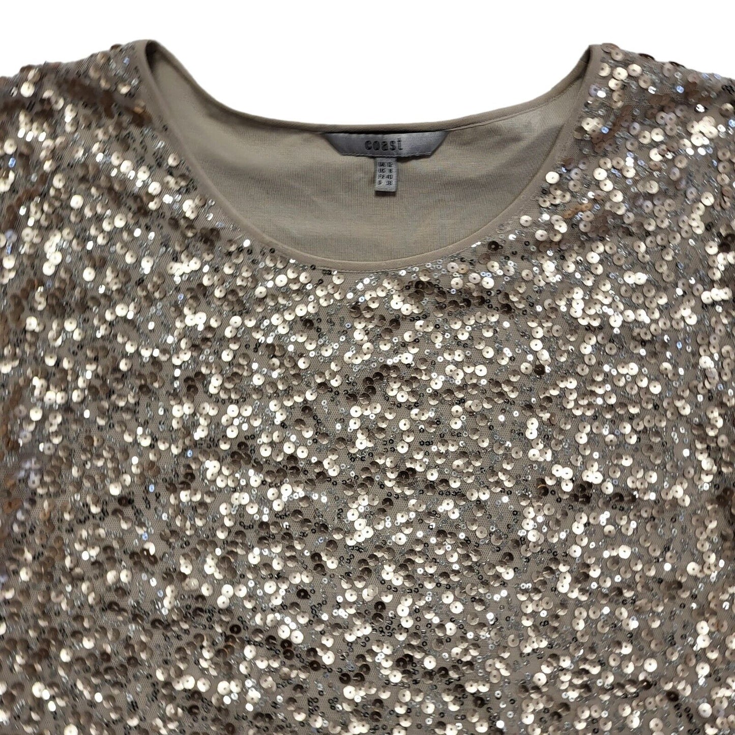 Coast Vintage Y2K Gold Sequins Short Sleeve Round Neck T-Shirt Uk Women's 12