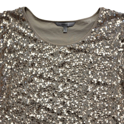 Coast Vintage Y2K Gold Sequins Short Sleeve Round Neck T-Shirt Uk Women's 12