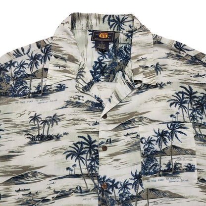 Route 66 Vintage 90's White Blue Palm Trees Short Sleeve Shirt Men's UK L