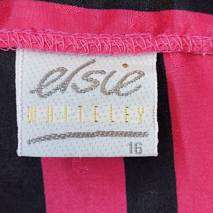 Elsie 80s Vintage  Pink & Black Striped Long Sleeve Blouse Women's Size 16 EU 44