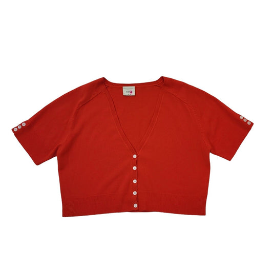 Next Y2K Red Cropped Button Up Short Sleeve Cardigan Womens UK Size 18