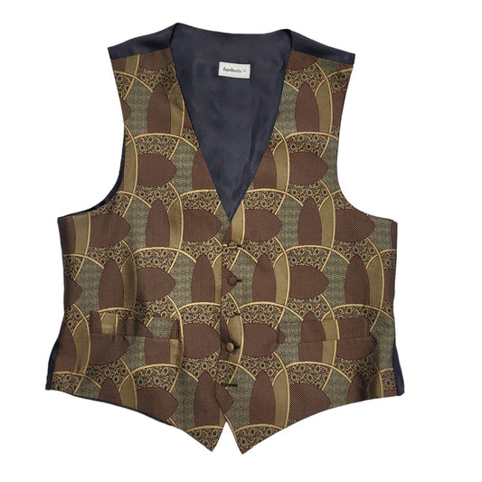 Barberis 90s Vintage Brown & Black Silk Formal Waistcoat Uk Men's Size L