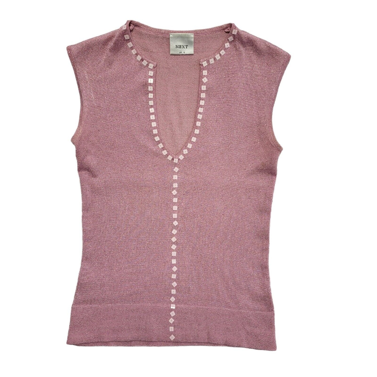 Next Vintage 90's Pink Sleeveless V-Neck Sequin Tank Top Womens UK Size 10