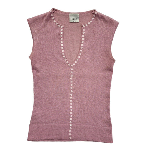 Next Vintage 90's Pink Sleeveless V-Neck Sequin Tank Top Womens UK Size 10
