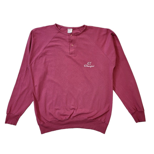 90s Vintage Champion Pink 1/4 Button Sweatshirt Jumper Men's Size Large