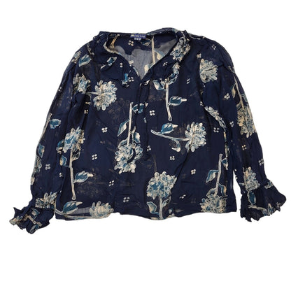 Monsoon 90s Vintage Blue Floral Print Long Sleeve Blouse Women's 14