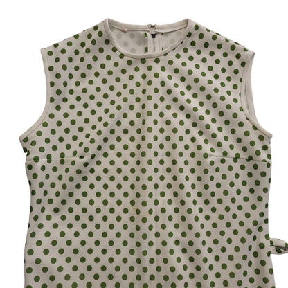 Vintage 70s Whit & Green Polka Sleeveless Dress Uk Women's Size 14