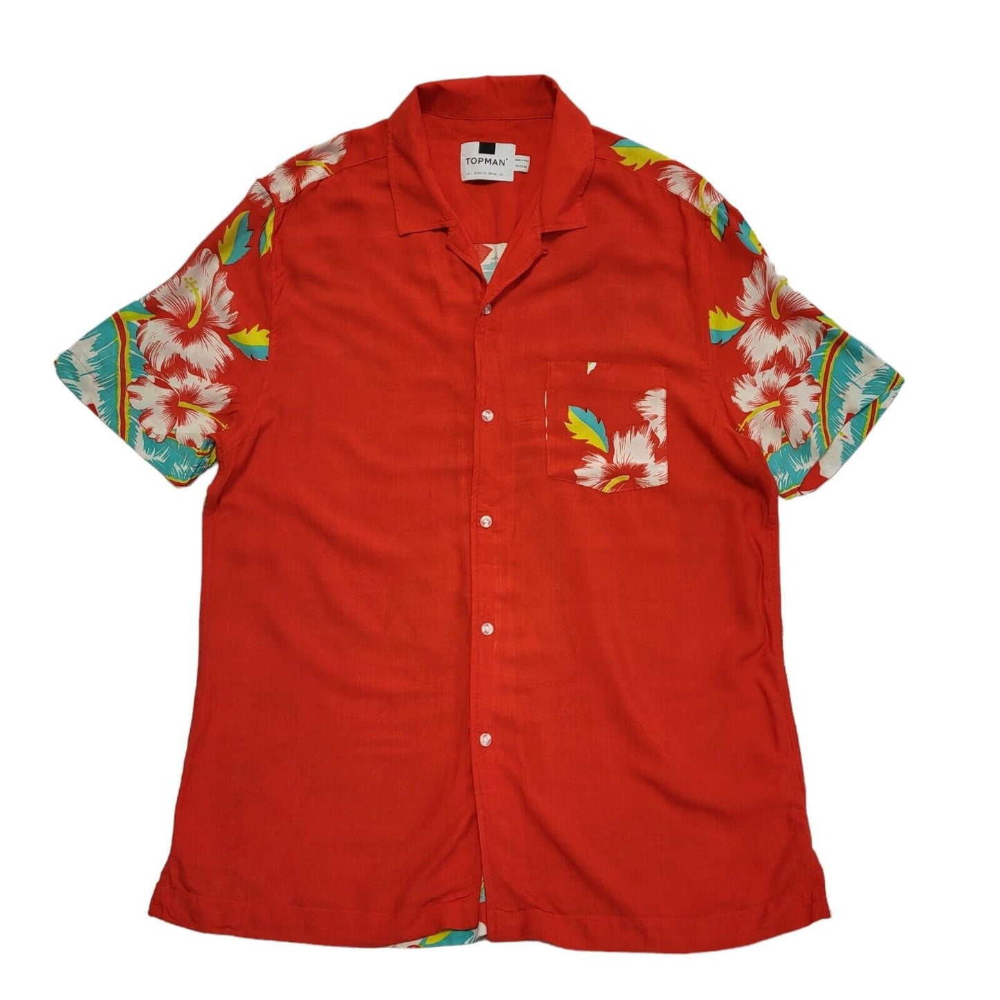 Topman Vintage Y2k Red & Green Floral Short Sleeve Shirt Men's UK L