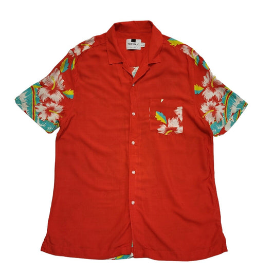 Topman Vintage Y2k Red & Green Floral Short Sleeve Shirt Men's UK L