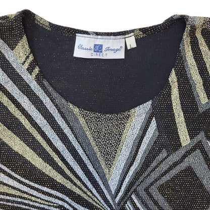 Classic Image 90s Vintage Black Silver Sleeveless Blouse Women's Size L Eu 40