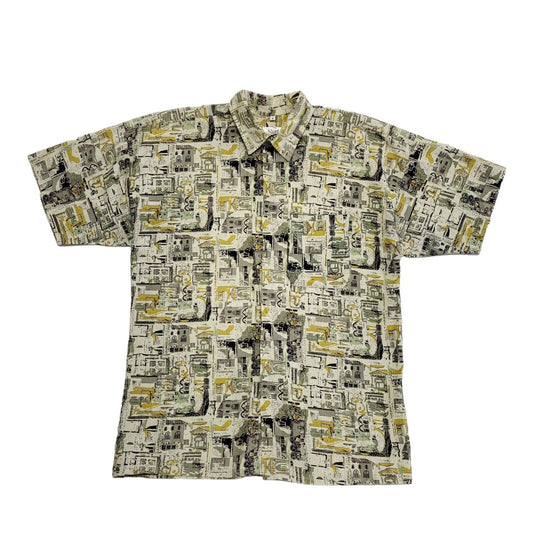 Shirts St P 90s Green Abstract Short Sleeve Retro Shirt Uk Men's Size Medium