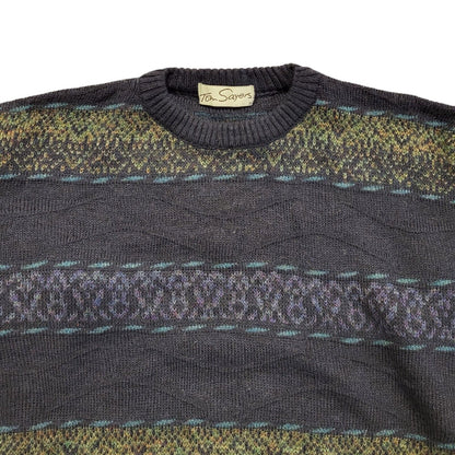 Tom Sayers Vintage 80s Black Blue Geometric Crew Neck Jumper Men's UK M