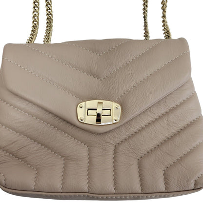 Davina Firenze Beige Clasp Leather Small Shoulder Bag Uk Women's Size 6.5" x 9"