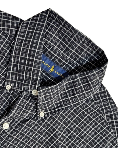 Ralph Lauren Black & white Checked Vintage 90's Long Sleeve Shirt UK Men's M
