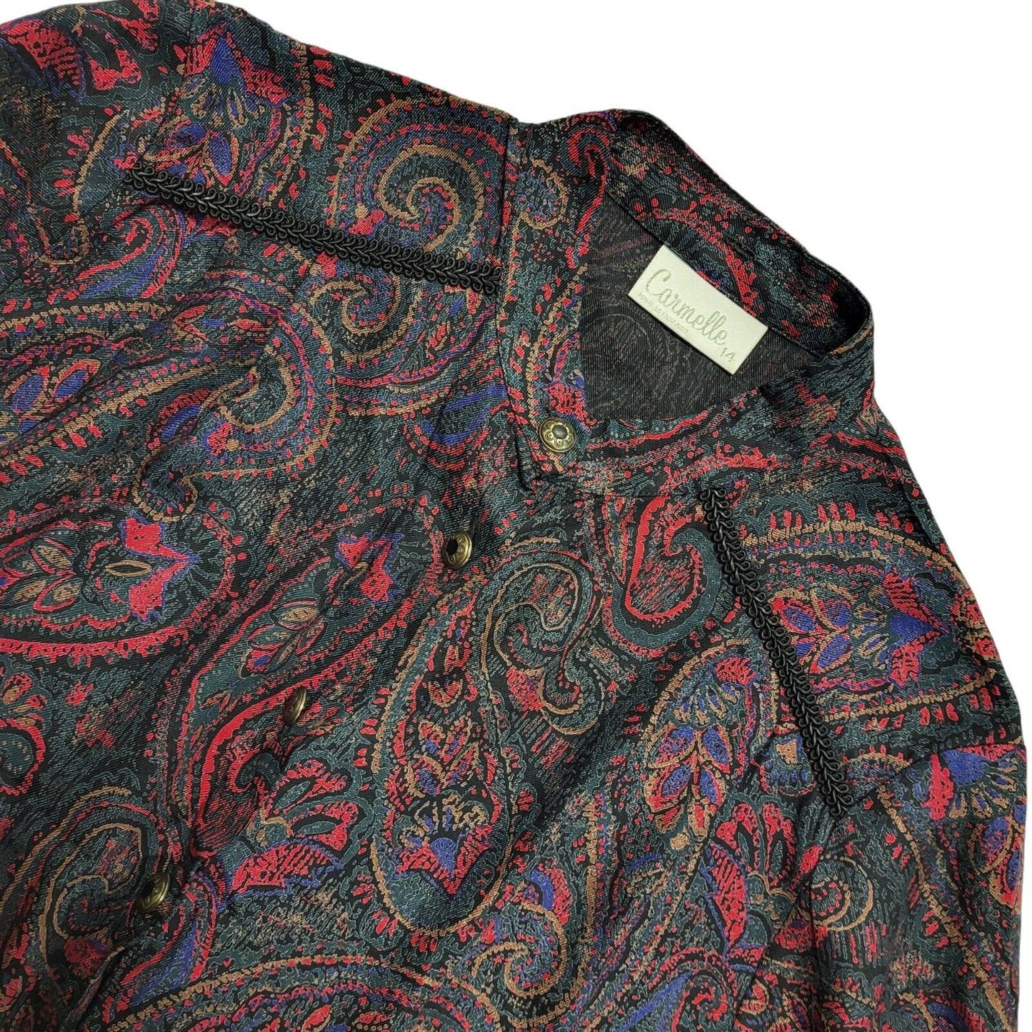 Carmelle Vintage 80s Red Blue Abstract Long Sleeve Dress Uk Women's Size 14 W32