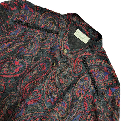 Carmelle Vintage 80s Red Blue Abstract Long Sleeve Dress Uk Women's Size 14 W32