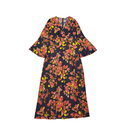 70s Vintage Brentfords Floral V-Neck Bell Sleeved Maxi Dress Women's 10