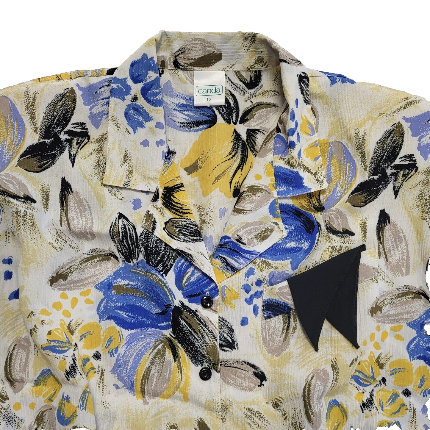 Canda Vintage 70-80s Floral Blue Capped Sleeve Shirt blouse Women's Uk 16