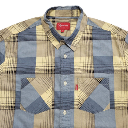 Supreme Y2K Vintage Blue & Beige Checked Long Sleeve Shirt Mens UK Size L