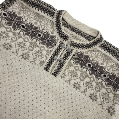 Vintage 80's Beige 1/4 Buckle Reindeer Jumper UK Womens Size XL