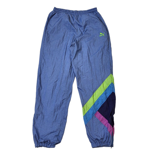 80s Vintage Puma Blue Tapered Shell Tracksuit Bottoms Men's Size M W32 L31