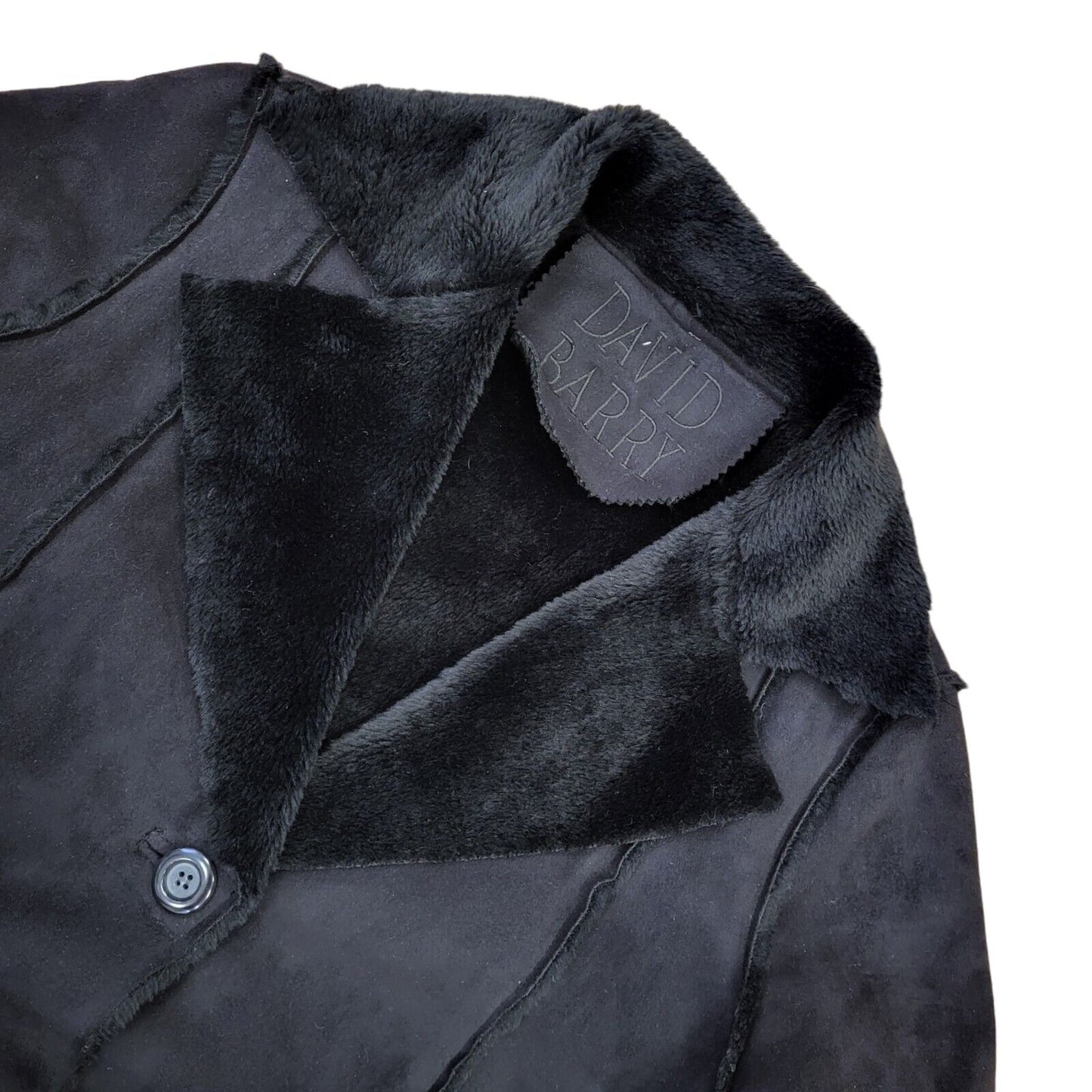 David Barry Black Vintage 90s Faux Suede Fur Coat Women's Size 14