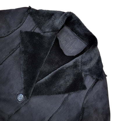 David Barry Black Vintage 90s Faux Suede Fur Coat Women's Size 14